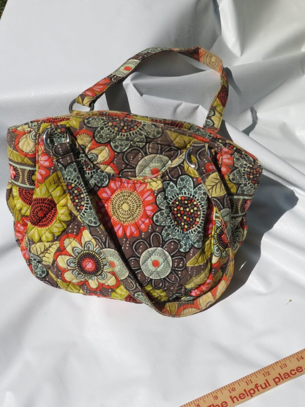 Vera Bradley Quilted Floral Shoulder Bag – Retro Boho Cottagecore Print, pockets